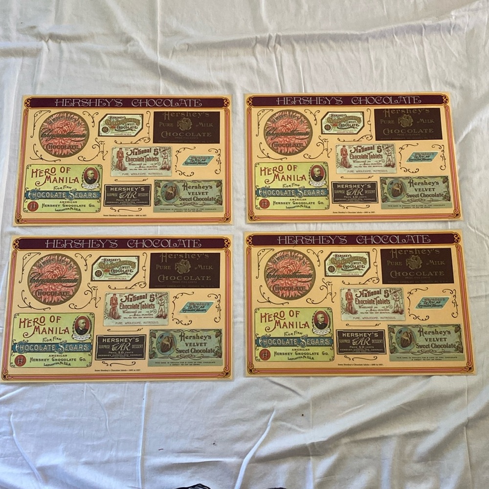 Hershey’s Chocolate placemats, vintage placemats, vintage art, home decor, retro